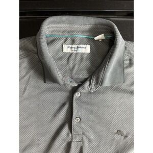 Tommy Bahama Mens Polo‎ Shirt Island Zone Diamond Pattern Gray Golf Beach Teal L